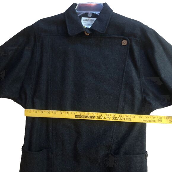 VTG JAEGER London Wool Coat Dress Womens 12 Charcoal Dolman Long Sleeve Pockets - Picture 13 of 16